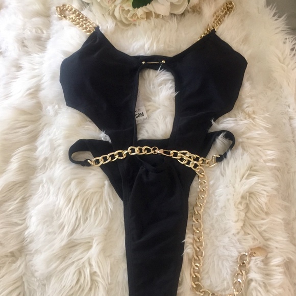 OH POLLY! HIGH STANDARDS BLACK GOLD CHAIN SWIMSUIT - Picture 8 of 9